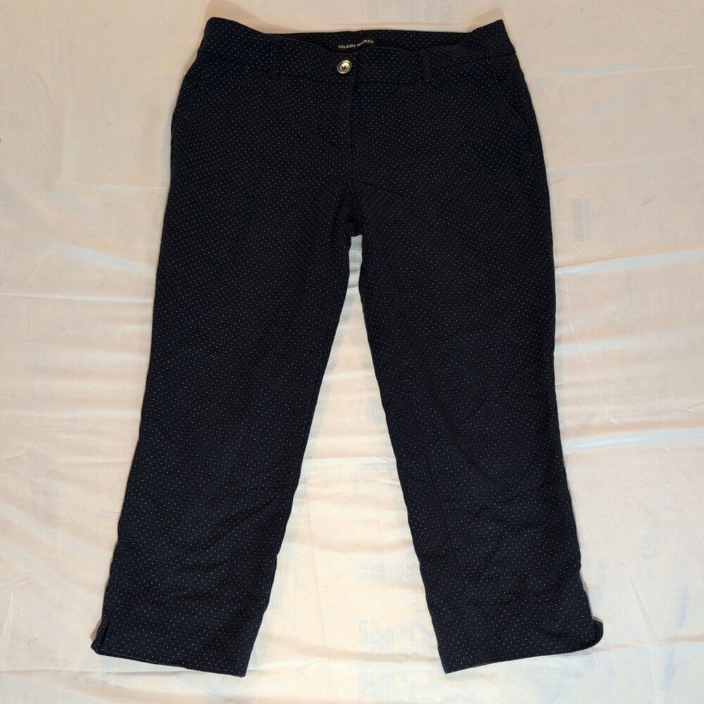 Hilary Radley Womens Navy Blue Slim Leg   with Poka Dots Pants Size 6